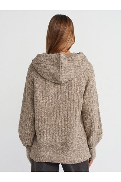 Dilvin 10643 Model Muline Mink Knitwear Sweater with Hood and Slits