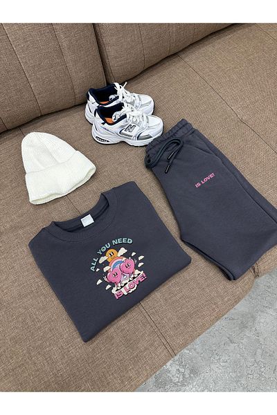 KAPROLLI 100% Cotton Children's Bottom Top Tracksuit Set 3 Thread Rasterless Crew Neck Nursery School Set