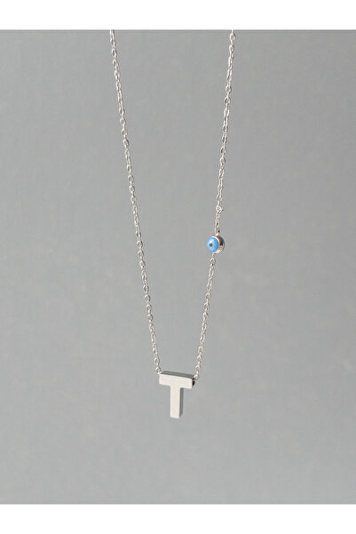 Siya Silver Evil Eye Beaded Letter Steel Necklace - Silver Color