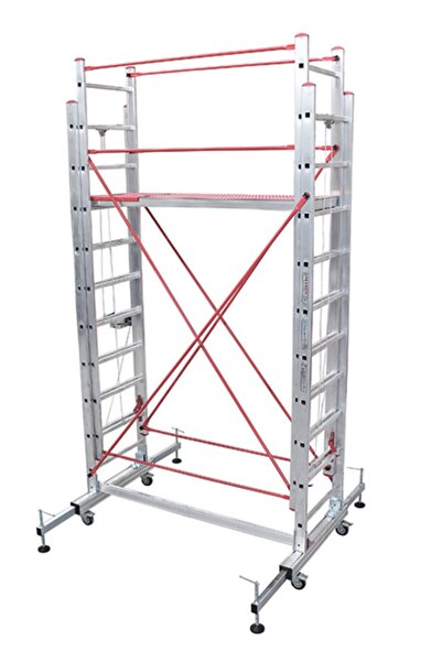 Genel Markalar İskele 2X3=6 MT Alüminyum Tekerlekli Teleskopik İskele Merdiven