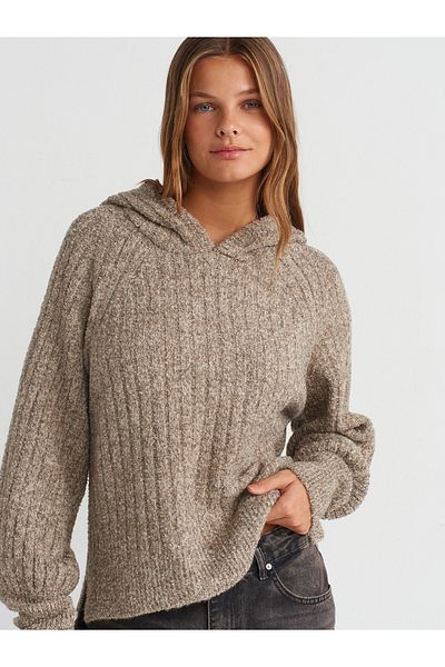 Dilvin 10643 Model Muline Mink Knitwear Sweater with Hood and Slits