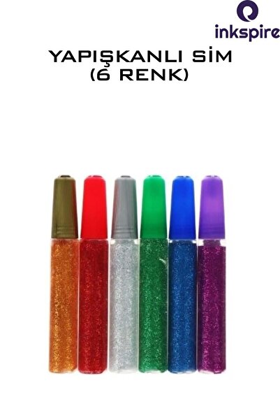 inkspire Simli Yapışkan 6 Renk Kendinden Yapışkanlı Sim 1 Paket Uhulu Sim Yapıştırıcı Simli El İşi Etkinlik