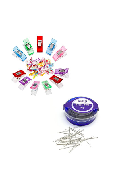 NGV Dikiş Nakış Kumaş Kağıt Sıkıştırma Mandalı Küçük Boy 20 Adet ve süngerli Çelik Toplu Iğne Terzi Iğne