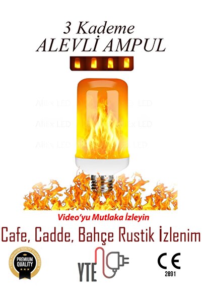 YTE Alev Ampul 3 Kademeli Cafe Bahçe Cadde Rustik Görünüm İçin 5 W Kaliteli