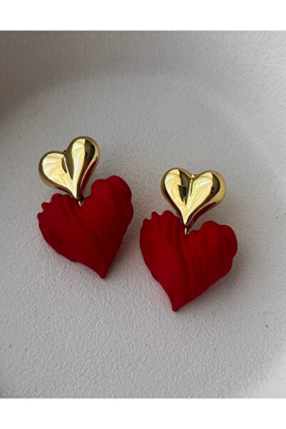 mos&more Red Heart Design Dangle Women's Earrings