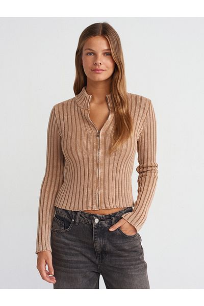 Dilvin 60249 Mink Knitwear Cardigan - Pale Effect and Zipper