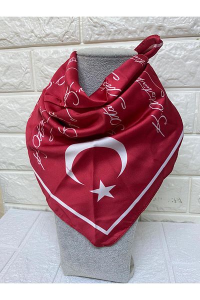 sema aksesuar Red Atatürk Signed Turkish Flag Scarf - 23 April, 29 October, 19 May