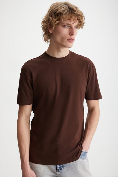 GRIMELANGE Michel Men's Slim Fit - 100% Organic Cotton Bitter Brown T-Shirt with Side Sliding Stitching