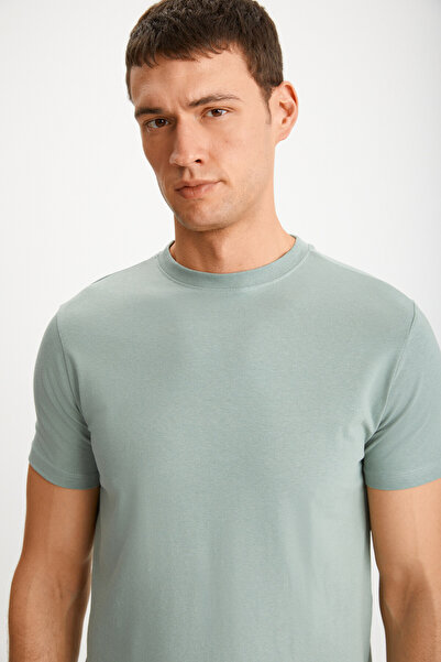 GRIMELANGE Ανδρικό μπλουζάκι Mikael - Slim Fit, 100% οργανικό βαμβάκι, πράσινο μπλουζάκι μέντας