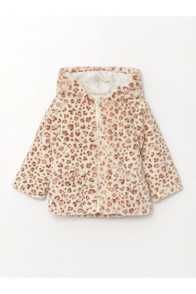 LC Waikiki Lcw Kids Printed Hooded Patterned Girls' Plush Coat