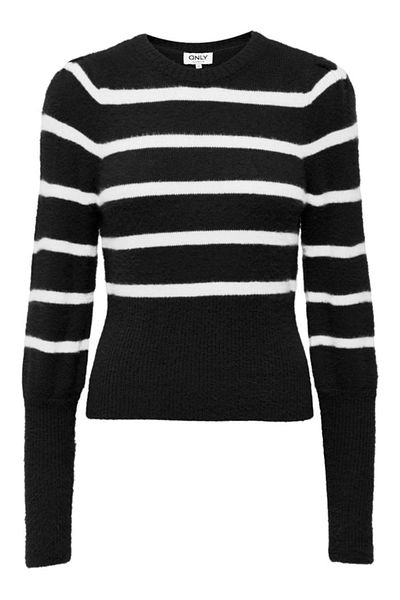 ONLY ONLPIUMO LS PUFF STRIPE O-NECK CC KNT أسود 15324211