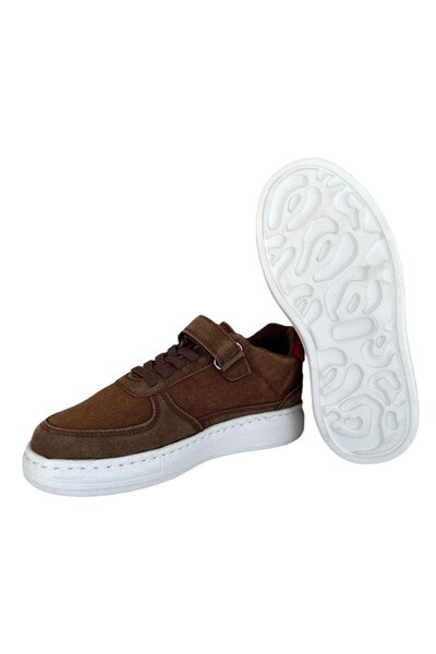 Liger Linen Sports Shoes - for Children, Lace-Up and Velcro, Brown