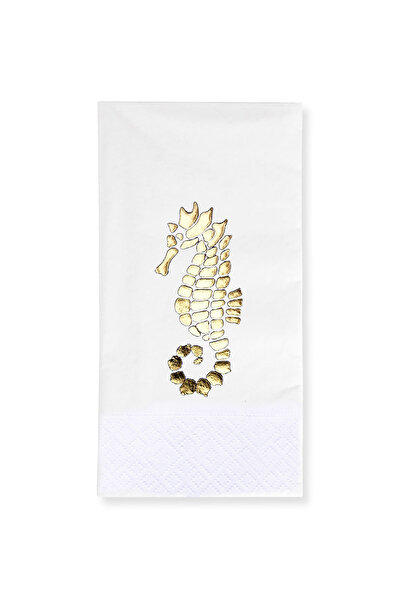 Story 40x40 سم ورقة ذهبية حصان البحر نمط البحر 16 قطعة منديل ورقي أبيض اللون