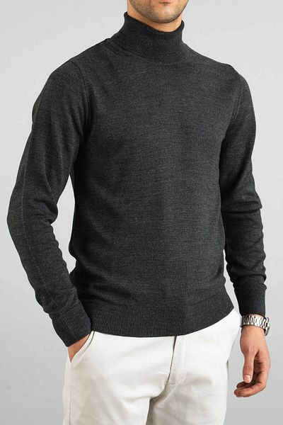 bombe Anthrazitfarbener Slim-Fit-Rollkragenpullover aus Baumwolle mit Rollkragen für Herren