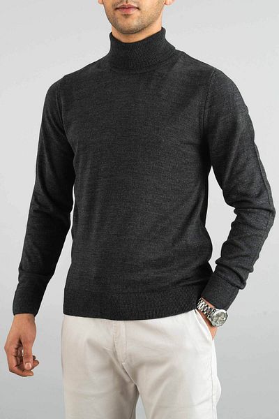 bombe Anthrazitfarbener Slim-Fit-Rollkragenpullover aus Baumwolle mit Rollkragen für Herren