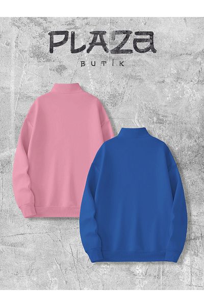 Plaza Butik Φούτερ Dino με μισό φερμουάρ Lover Couple Συνδυασμός φούτερ