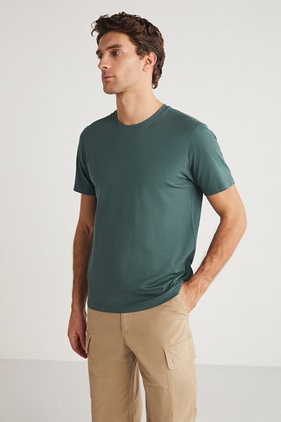 GRIMELANGE Mıchel Men's Green Slim Fit T-Shirt - 100% Organic Cotton, Side Sliding Stitching