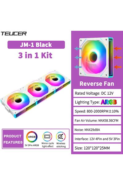 Choice A-RGB As Shown White Reverse TEUCER JM-1 PC Cooling Fan ARGB Mirror Cycle Light Effect 800-2000RPM P