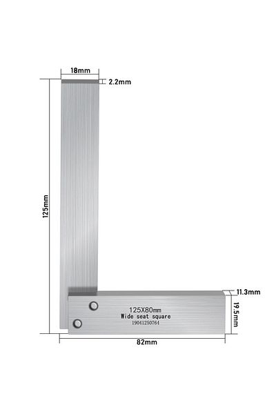 TELEHILL 125x80 High Accuracy Carbon Steel Angle Ruler Square 90 Degree Right L-shaped Ruler Woodworking Prot