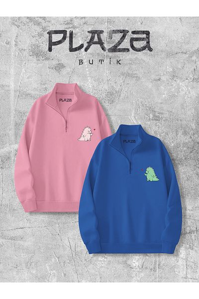 Plaza Butik Φούτερ Dino με μισό φερμουάρ Lover Couple Συνδυασμός φούτερ