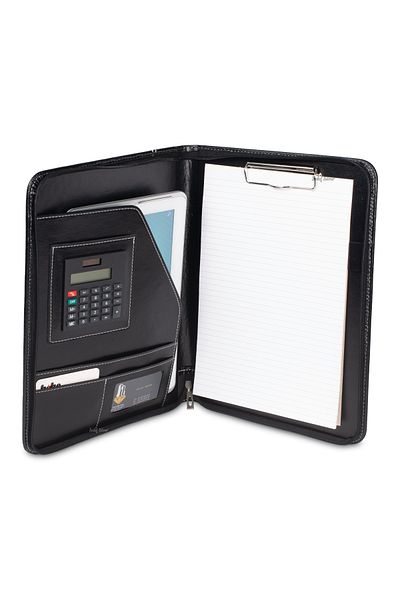 SEDEF SİLVER Black Leather Secretary with A4 Calculator and Zipper - Paper Holder
