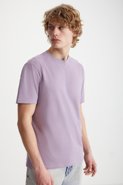 GRIMELANGE Ανδρικό μπλουζάκι Michel - 100% οργανικό βαμβάκι, λιλά λεπτή εφαρμογή με ραφές στο πλάι
