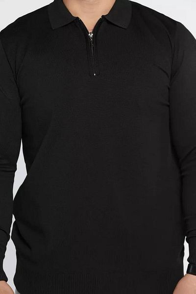 CLASSİCS MEN Pulover tricotat cu fermoar pentru bărbați, slim fit, cu gât polo-7032