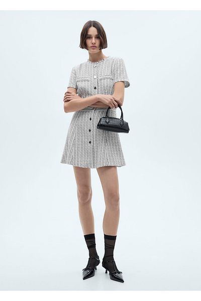 MANGO Woman Rochie din tweed cu nasturi