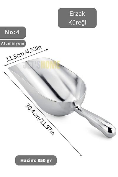 Jet's Home Erzak Aluminum Pulses Shovel - Flour Nuts Shovel, Volume 850 Gr, No:4 30 cm
