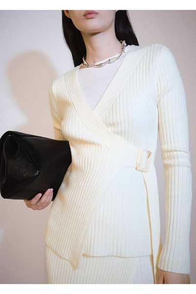 MANGO Woman Corded Cardigan with Buckle