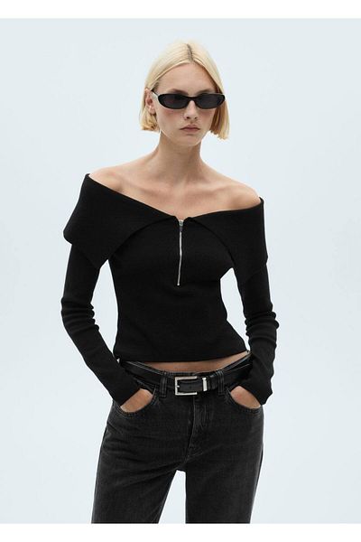 MANGO Woman Sweater with Open Shoulder Zipper