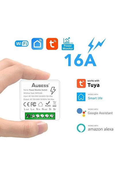 Choice white ZN36687701 CHINA Package 1 Tuya WiFi MiNi Smart Switch With Energy Monitor 16A 2-way Control D