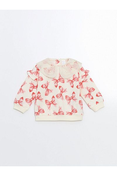 LC Waikiki Baby Collar Printed Baby Girl Sweatshirt and Leggings Set of 2