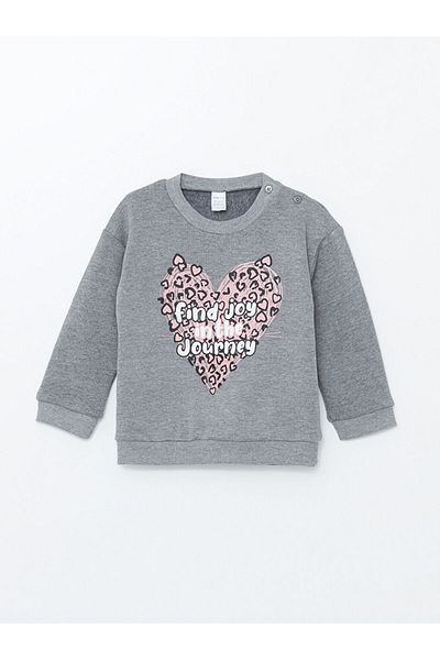 LC Waikiki Crew Neck Long Sleeve Printed Baby Girl Sweatshirt and Tracksuit Bottom 2-Piece Set