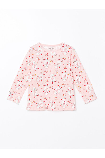 LC Waikiki LCW baby Yılbaşı Temalı Bisiklet Yaka Baskılı Kız Bebek Pijama Takım 2'li