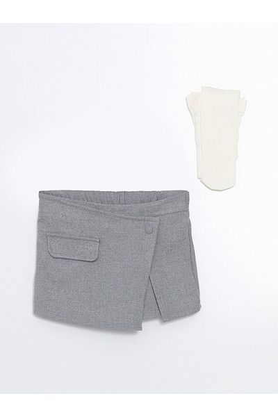 LC Waikiki Girl's Elastic Waist Shorts Skirt and Pantyhose Set of 2