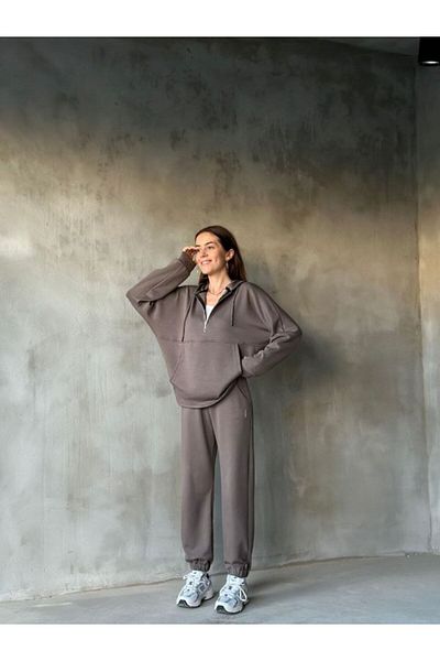 vadori Oys Modal Fabric Half Zipper Jogger High Waist Tracksuit Set