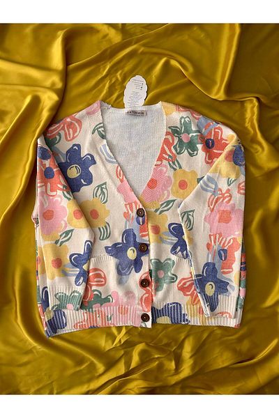 LİLOŞ Knitwear Floral Patterned Digital Printed Cardigan