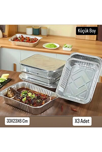 Metler Alüminyum Folyo Küçük  Boy Tepsi Folyo Tepsi (33X23X6) Cm 3 Adet