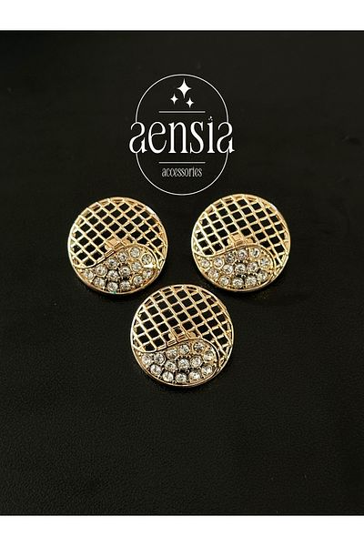 aensia Special Design - Gold Mesh Half Rhinestoned Coat Jacket Trench Coat Button 2.29cm-3 Pack
