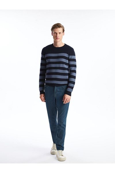 LC Waikiki Crew Neck Long Sleeve Striped Men's Knitwear Sweater - W42726Z8