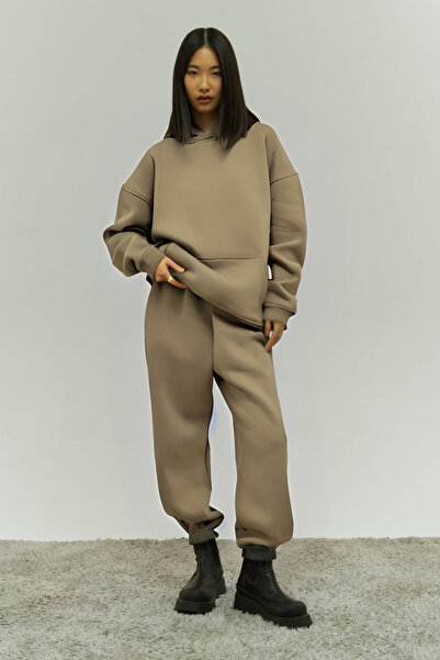 YAKAMEL Γυναικείο σετ φόρμας με κουκούλα, 3 κλωστών, oversize, με σαρντον.