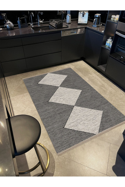 Rugs Modern Halı Melek Koleksiyonu Siyah Gri Desenli Dokuma Taban Modern Deko...
