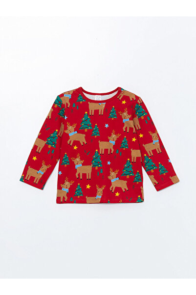 LC Waikiki Bisiklet Yaka Uzun Kollu Yılbaşı Temalı Erkek Bebek Pijama Takımı