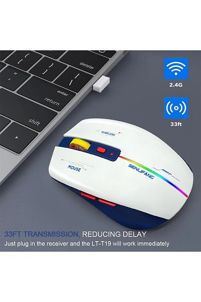 Choice WHITE Wireless 2.4G LED Backlit Mouse For Laptop Notebook Computer PC Rechargeable Ergonomic Slim Si