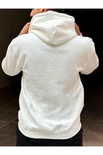 DEEPSENCE Λευκό ανδρικό φούτερ με κουκούλα Oversize - OAKLAND Printed