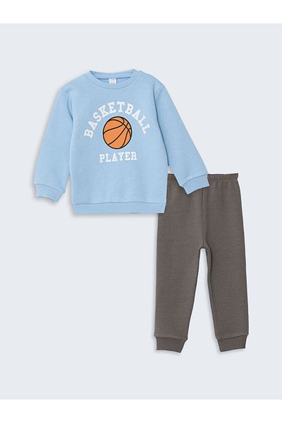 LC Waikiki Crew Neck Printed Men's and Children's Sweatshirt & Sweatpants Set of 2
