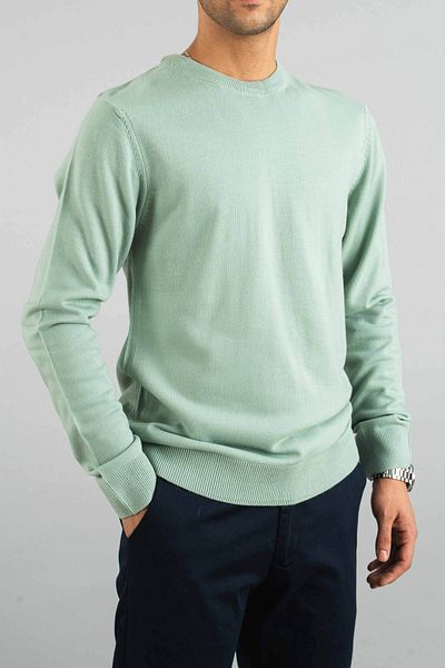 bombe Mintfarbenes Slim-Fit-Pullover-Sweatshirt aus Baumwolle mit Rundhalsausschnitt für Herren