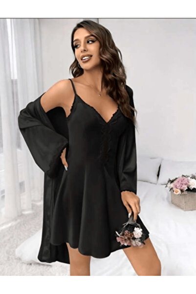 Genel Markalar Lüks Saten Gecelik Ve Sabahlık Takımı