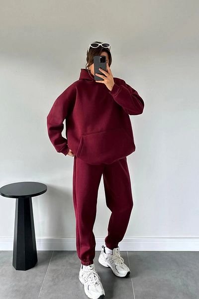 ruNadeS Γυναικείο Fleece - Σετ αθλητικής φόρμας με τσέπες καγκουρό, ρούχα για το σπίτι